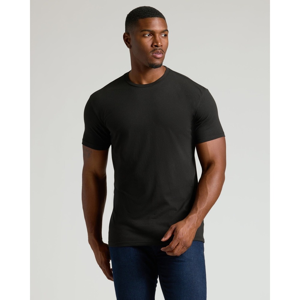 True Classic Mens Crew Neck T-Shirt Solid Black Short Sleeve Athletic Fit